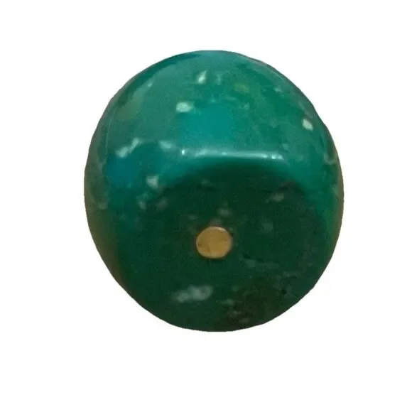 Green Turquoise Drum Pendant Charm Artisan Southwest Stone Boho Bead Gold Tone - Picture 4 of 5